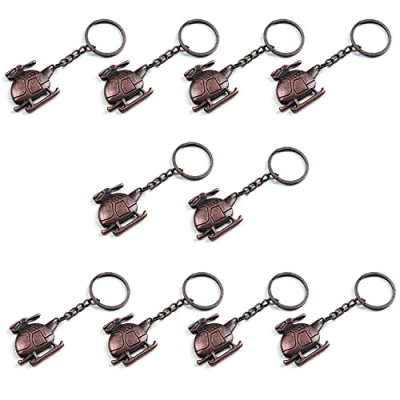 Image of Komonee Bronze Helicopter Key Chain Metal Heli Keyring VTOL Flying Aircraft Mens Womens Keychain (Pack of 10)