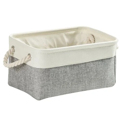 Image of Mangata Fabric Storage Boxes, Collapsible Baskets with Rope Handles for Cupboards, Shelves, Wardrobe, Toys, Clothes (Medium, Grey White)