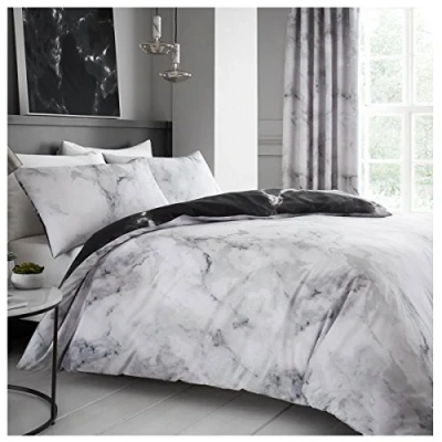 Image of GC GAVENO CAVAILIA Marble Duvet Cover Set, Reversible Textured Bed Covers, Polycotton Bedding Sets Single, White