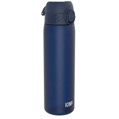 Image of Ion8 Water Bottle, 500 ml/18 oz, Leak Proof, Easy to Open, Secure Lock, Dishwasher Safe, BPA Free, Hygienic Flip Cover, Carry Handle, Fits Cup Holders, Clean, Odour Carbon Neutral, Navy