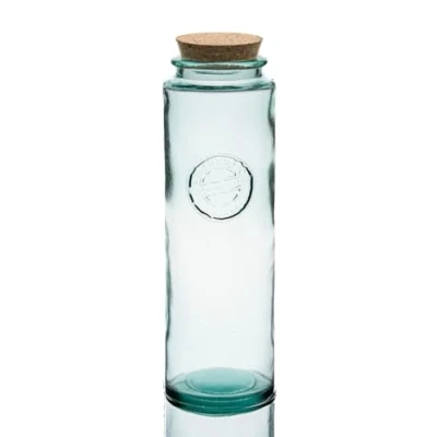 Image of Recycled Glass Spaghetti Pasta Storage Jar Tall Embossed &#039;Authentic Glass&#039; with Cork Lid