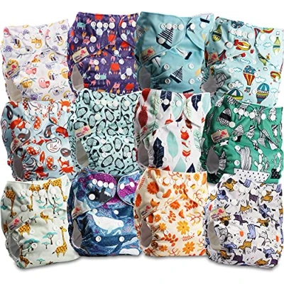 Image of Littles and Bloomz Baby Reusable Pocket Nappy Cloth Diaper, Standard Popper, 12 Nappies, FLP2 1202