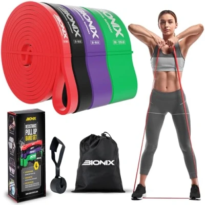 Image of Bionix Resistance Bands Set Men Different Levels Pull Up Assistance Heavy, Thick Exercise Band for Stretching, Muscle Toning, Powerlifting, CrossFit, Yoga, Mobility and Workout Pack of 4