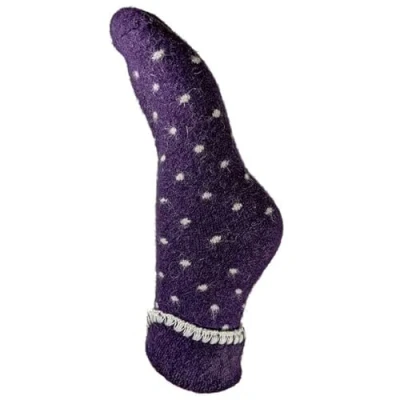 Image of Joya Luxurious Cuff Bed Wool Blend Socks UK 4 7 EU 36 40 Purple With Small Cream Dots