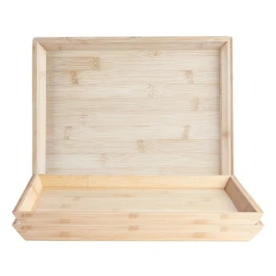 Image of Argon Tableware Rectangular Eco Friendly Bamboo Tray Serving Platter 33cm Brown Set of 3