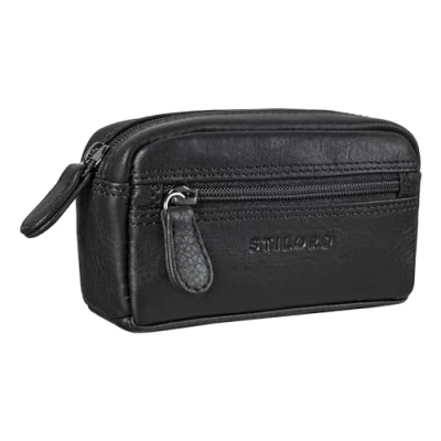 Image of STILORD &#039;Neal&#039; Leather Key Holder Small Wallet Case Mini Coin Purse Vintage Organiser Card with RFID Protection and Ring, Colour:Black