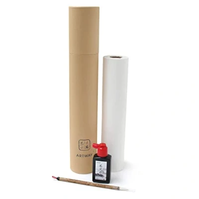 Image of Artway Chinese Shu (Ripe) Xuan Rice Paper Roll with Ink &amp; Brush, White
