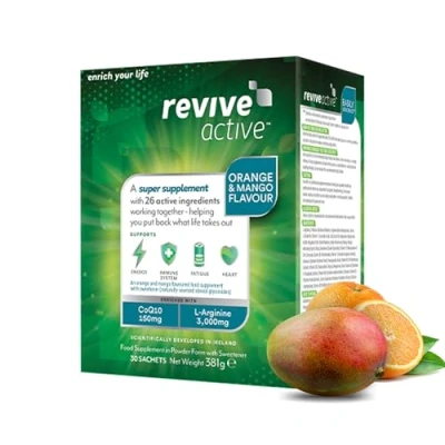 Image of Revive Active, Super Supplement 26 Active Ingredients in 1 Daily Sachet Vitamin C, D, K2, Coq10, L Arginine Supports Overall Health, Immune System &amp; Fatigue Reduction 30 Day Supply