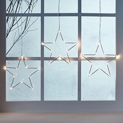 Image of Lights4fun Osby Star Trio Hanging Window Light Battery Operated Warm White Micro LEDs Timer
