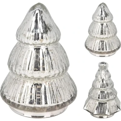 Image of Carousel Home Small Silver Glass Christmas Tree Mottled Gold Ornament Freestanding Statue Decoration 13cm Design Varies One Supplied