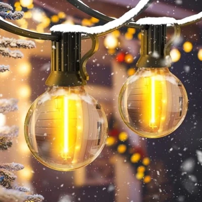 Image of JEYMORKEY Outdoor Garden Lights Mains Powered 15m Festoon Light String LED Outside Lighting Waterproof Bulb Patio Electric Gazebo Party Pergola Festival Backyard Porch Indoor Connectable