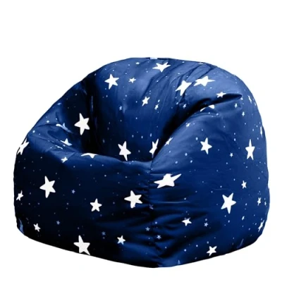 Image of icon Kids Bean Bag Chair, Navy Blue with Stars, Girls or Boys Bag, Filling Included, Arrives Pre Filled