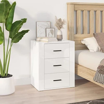 Image of Lauuoeriau Home Items,Bedside Cabinet High Gloss White 50x36x60 cm Engineered Wood,suit furniture