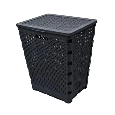 Image of Addis Everyday Folding Laundry Clothes Storage Hamper Bin 60 litre, Charcoal Grey, 519074AMP