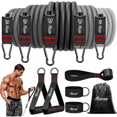 Image of HPYGN Resistance Bands Set, Exercise with Handles, Ankle Straps, Door Anchor, Carry Bag, Great for Training, Physical Therapy, Yoga, Home Workouts