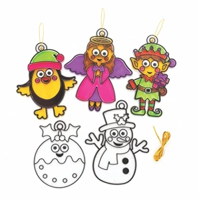 Image of Baker Ross Christmas Wiggle Eye Suncatcher Decoration Pack of 8, Kids Paint Your Own Decoration, Bauble Arts and Crafts