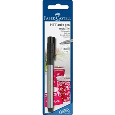Image of Faber Castell Art &amp; Graphic Pitt Artist Pen Metallic 1.5 India Ink Pen, Silver, Single For Art, Craft, Drawing, Sketching, Home, School, University, Colouring