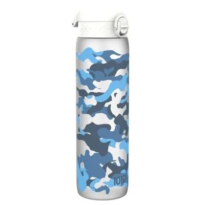 Image of Ion8 1 Litre Water Bottle with Times to Drink, Leak Proof, Flip Lid, Carry Handle, Dishwasher Safe, BPA Free, Soft Touch Contoured Grip, Ideal for Gym, Health and Fitness, 32 oz, Camouflage