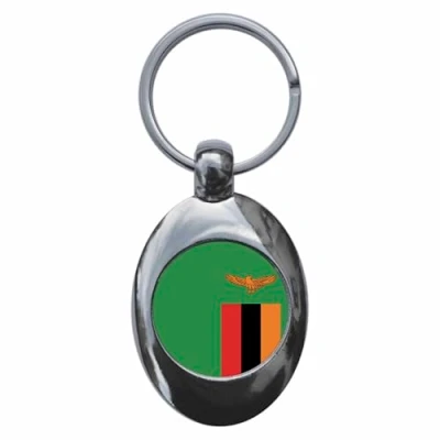 Image of Ozorath Zambia National Flag Keyring Keychain Key Ring Chain With Trolley Coin