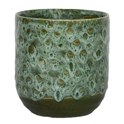 Image of Ivyline 13cm Dia Contemporary Glazed Plant Pot with Textured Crackle Design Indoor Planter Flower for Cacti Succulents and Small House Plants Emerald
