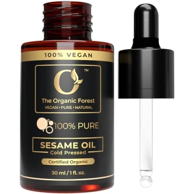 Image of Premium Organic Sesame Oil Cold Pressed Seed for Skin &amp; Hair Nutrient Rich Seeds Natural Pure Non GMO, Vegan, Cruelty Free, Hexane Free 1 fl oz