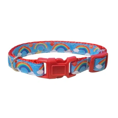 Image of Spoilt Rotten Pets Sky Blue Rainbow Clouds UK Made Cat Collar With Bell &amp; Safety Buckle