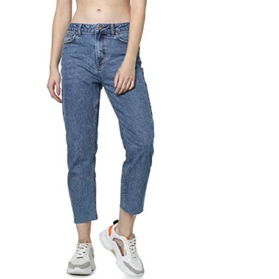 Image of ONLY Women&#039;s Onlemily Hw St Raw JNS Db Mae 0005 Noos Straight Jeans, Blue (Dark Denim Dark Denim), W25/L30 (Size: 25)