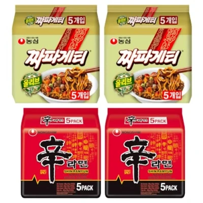 Image of Nong Shim SHIN Ramyun Chapagetti Chajangmyun Jjajang &amp; Original Korean Ramen Noodles Mix Bundle (Pack of 20) HALAL