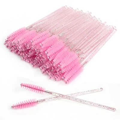 Image of SWKJ 60 PCS Disposable Eyelash Brushes, Eyebrow Spoolies, Mascara Wands Applicator Lash Brushes Castor Oil Brush Cosmetic Makeup Tools(Crystal pink)