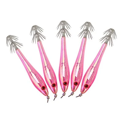 Image of Fishing Jigs Lures, 5Pcs Lures Swim 9.5cm Plastic Squid for Freshwater and Seawater Tackle (Color : Pink) Supplies Bait