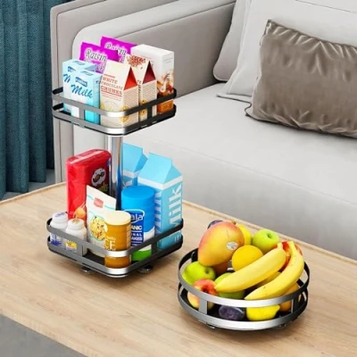 Image of FEFE 360 Rotating Spice Rack Lazy Susan Condiments Organizer, Turntable For Pantry Cabinet Cupboards Countertop Storage Kitchen Black (2 Tier, Square)