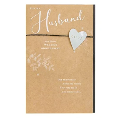 Image of UK Greetings Husband Wedding Anniversary Card With Envelope White Heart Design