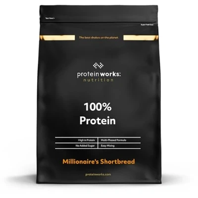 Image of Protein Works 100% Powder, 100 Servings, Quad Blend, Low Calorie, Fat Shake, Phased Release, Millionaire&#039;s Shortbread, 2.5kg