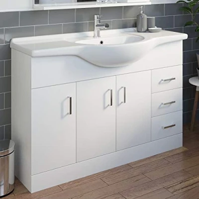 Image of 1200mm Bathroom Vanity Unit &amp; Basin Sink Gloss White Floorstanding Tap + Waste