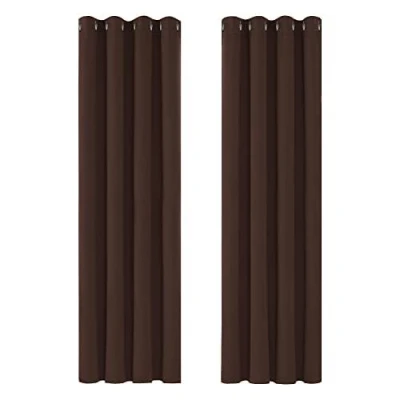 Image of Deconovo Curtains Blackout Super Soft Thermal Insulated Eyelet for Bedroom 46 x 72 Inch Drop Chocolate 1 Pair