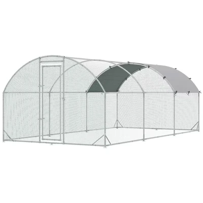 Image of PawHut Walk In Chicken Run Galvanised Coop Hen Poultry House Cage Rabbit Hutch Pet Playpen Garden with Water Resist Cover, 5.7 x 2.8 2m