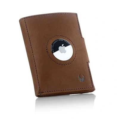 Image of DONBOLSO Wallet Air Slim AirTag with Apple Holder Stylish Leather Card Coin Pocket and RFID Protection for Men Women Holds up to 11 Credit Cards Brown Vintage