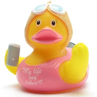 Image of Influencerin Bath Duck, Squeaky Length: 8 cm, Includes Duck Keyring in Set