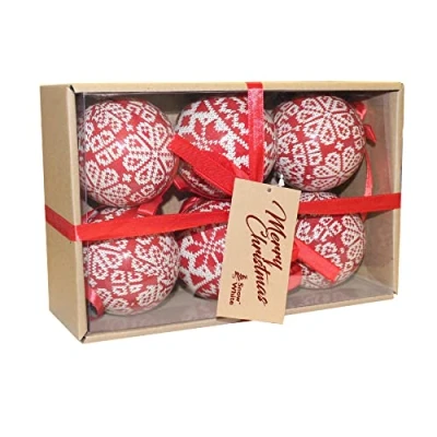 Image of Box of 6 Christmas Polyfoam 75mm Baubles Nordic Knit 6797