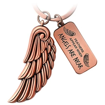 Image of FABACH Angel Wings Keyring Wing Lucky Charm Guardian Feather Pendant Feathers Appear When Angels Are Near, Antique rose gold., standard size,