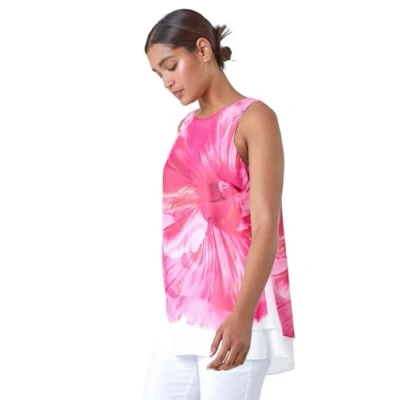 Image of Roman Womens Floral Print Double Layer Vest Top Pink Size 12 UK