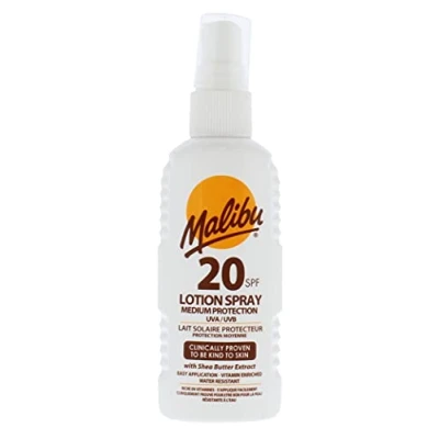 Image of Malibu Sun SPF 20 Lotion Spray, Medium Protection Cream, Water Resistant, Vitamin Enriched, with Shea Butter Extract, 100ml