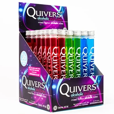 Image of Quivers Mixed Flavour Vodka Shots,14% ABV, 36 x 20ml, Apple Sour Strawberry Raspberry Party Drinks, Multipack