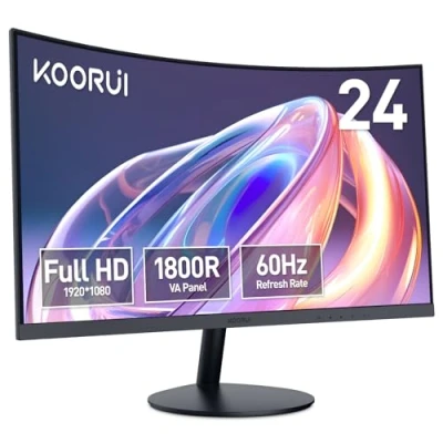 Image of KOORUI 24 Inch Curved Computer Monitor Full HD 1080P 75Hz Gaming 1500R HDMI VGA, Tilt Adjustment, Eye Care, Black
