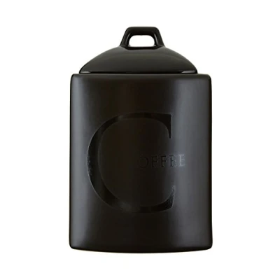 Image of Premier Housewares Tea Coffee Sugar Set Ceramic Kitchen Storage Jars Black Canisters Sets For The 31hX24wX19.6d