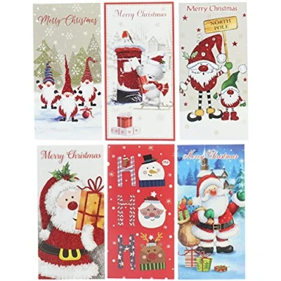 Image of Pack Of 6 Christmas Money Wallet Gift Cards &amp; Envelopes Mixed Cute Santa, Snowman, Reindeer