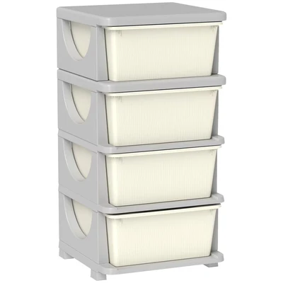 Image of HOMCOM Kids Storage Units with 4 Drawers Tier Chest Vertical Dresser Tower Toy Organiser for Nursery Playroom Kindergarten Cream