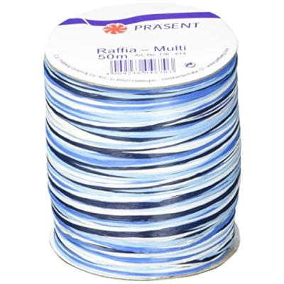 Image of C.E. Pattberg RAFFIA Multicolour blue white cream Ribbon, 55 yards Gift Ribbon for Wrapping Presents, 5 Strand Gifts, Accessories Decorating and Handicrafts, every occasion