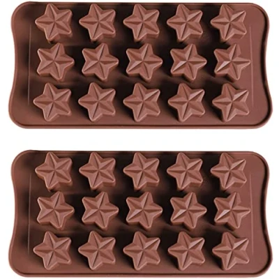 Image of Star Chocolate Silicone Mold 2PCS 15 Cavity Shaped Fondant Moulds Non Stick Ice Cube Tray Reusable Candy Jelly Homemade Soap