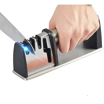 Image of ANSIEDIO Knife Sharpener, 4 in 1Kitchen Sharpening Stone Manual Sharpeners for Knives, Scissors Wide Handle,Non Slip Base,Tungsten Steel/Diamond/Ceramic Rod
